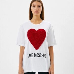 Moschino heart ruffle T shirt oversized size 2 USA or 38 euro NEW